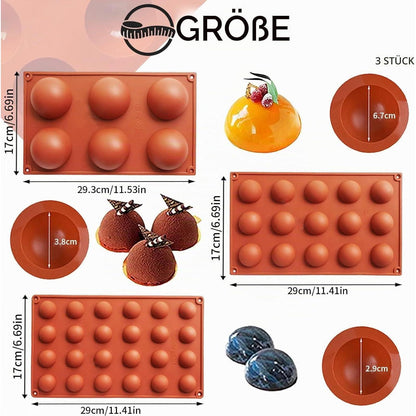 Silikonform Halbkugel 3er Set | 6, 15 & 24 Löcher zum Backen