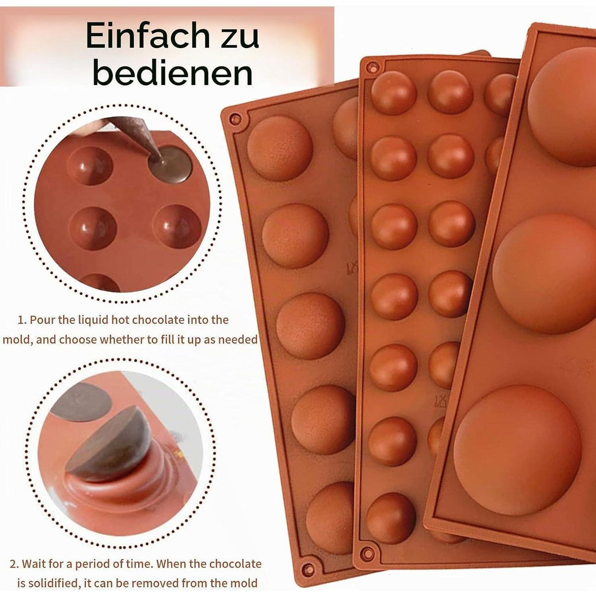 Silikonform Halbkugel 3er Set | 6, 15 & 24 Löcher zum Backen