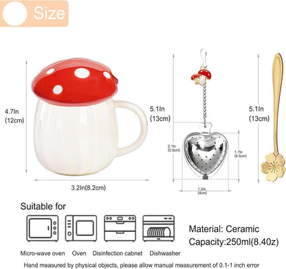 Niedliche Pilztasse Set Kaffee Tee Tasse mit Deckel - Geschenk Mädchen Frauen
