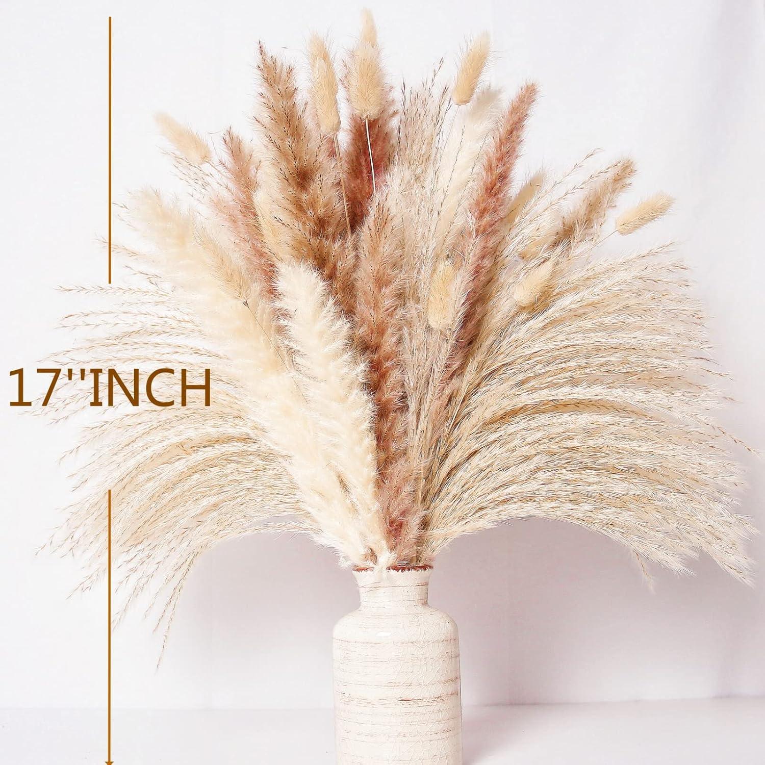 70er Set Naturgetrocknete Pampas Gras Deko in Beige & Braun