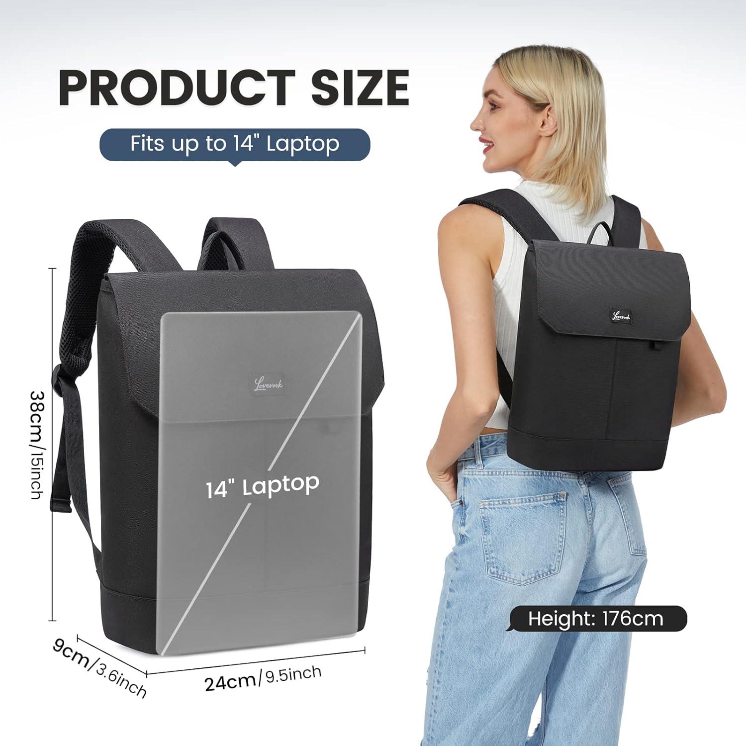 Kleiner Damen Rucksack Schwarz 14 Zoll Laptop USB Ladeanschluss wasserdicht