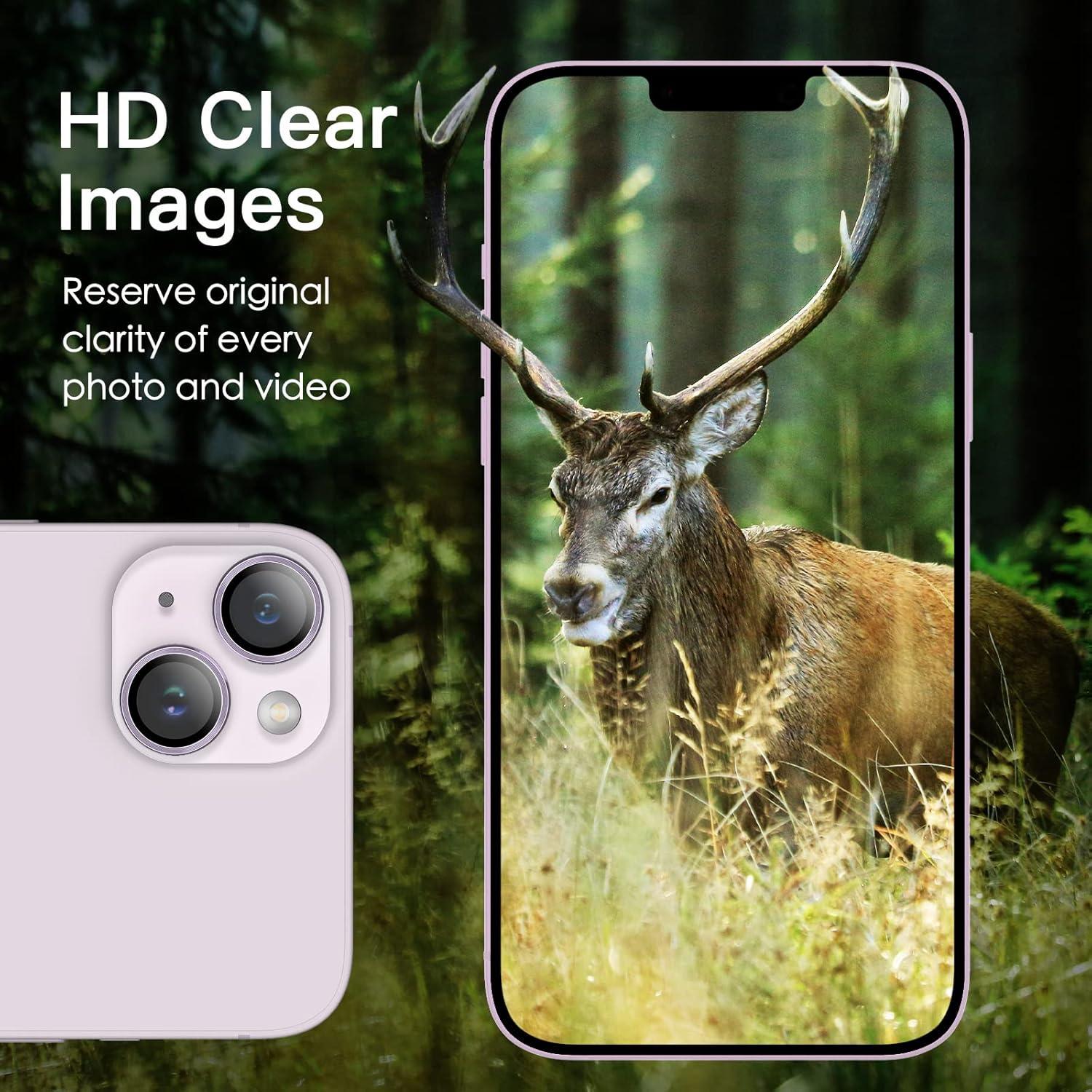Kameraschutz für iPhone 14 6,1 & 14 Plus 6,7 Zoll, 9H Glas, Metallring, HD, Lila