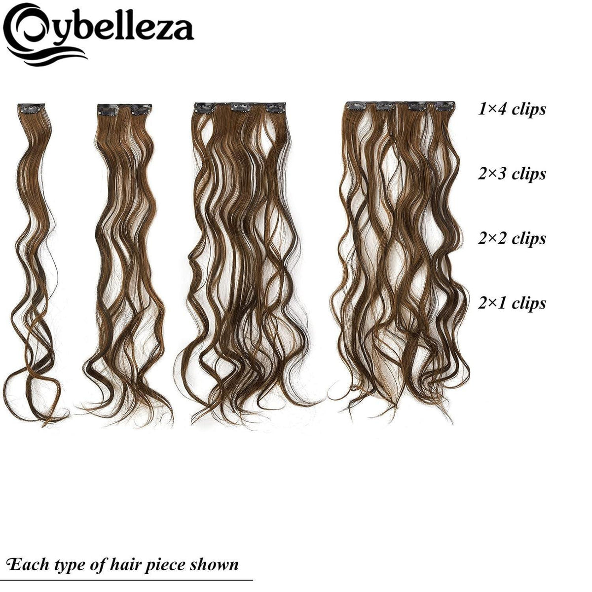 Welliges Haarverlängerung Clip-In, 50cm, Mittelbraun & Auburn