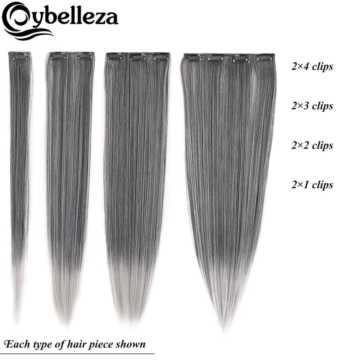 Clip-In Haarverlängerung glatt, 60cm Schwarz Ombre Grau