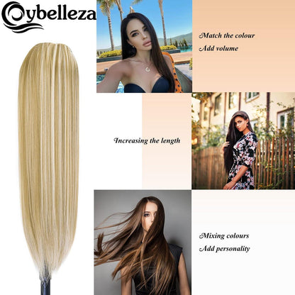 Clip-In Haarverlängerung Echthaar-Optik 60cm Dunkelblond & Bleichblond