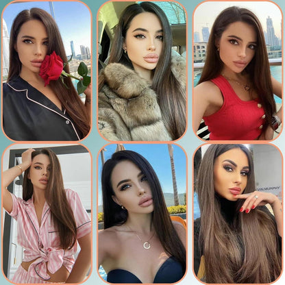 Clip-In Haarverlängerung Echthaar-Optik 60cm Dunkelblond & Bleichblond