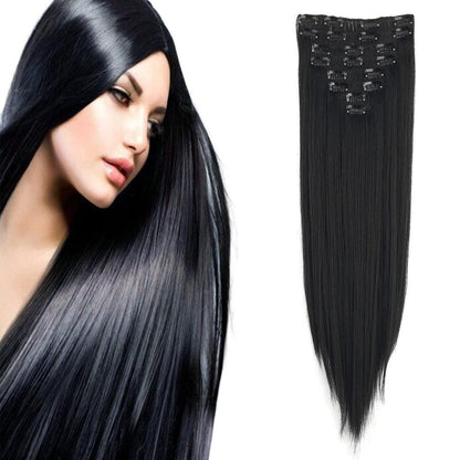 Clip-In Haarverlängerung Echthaar-Optik, 60cm Schwarz