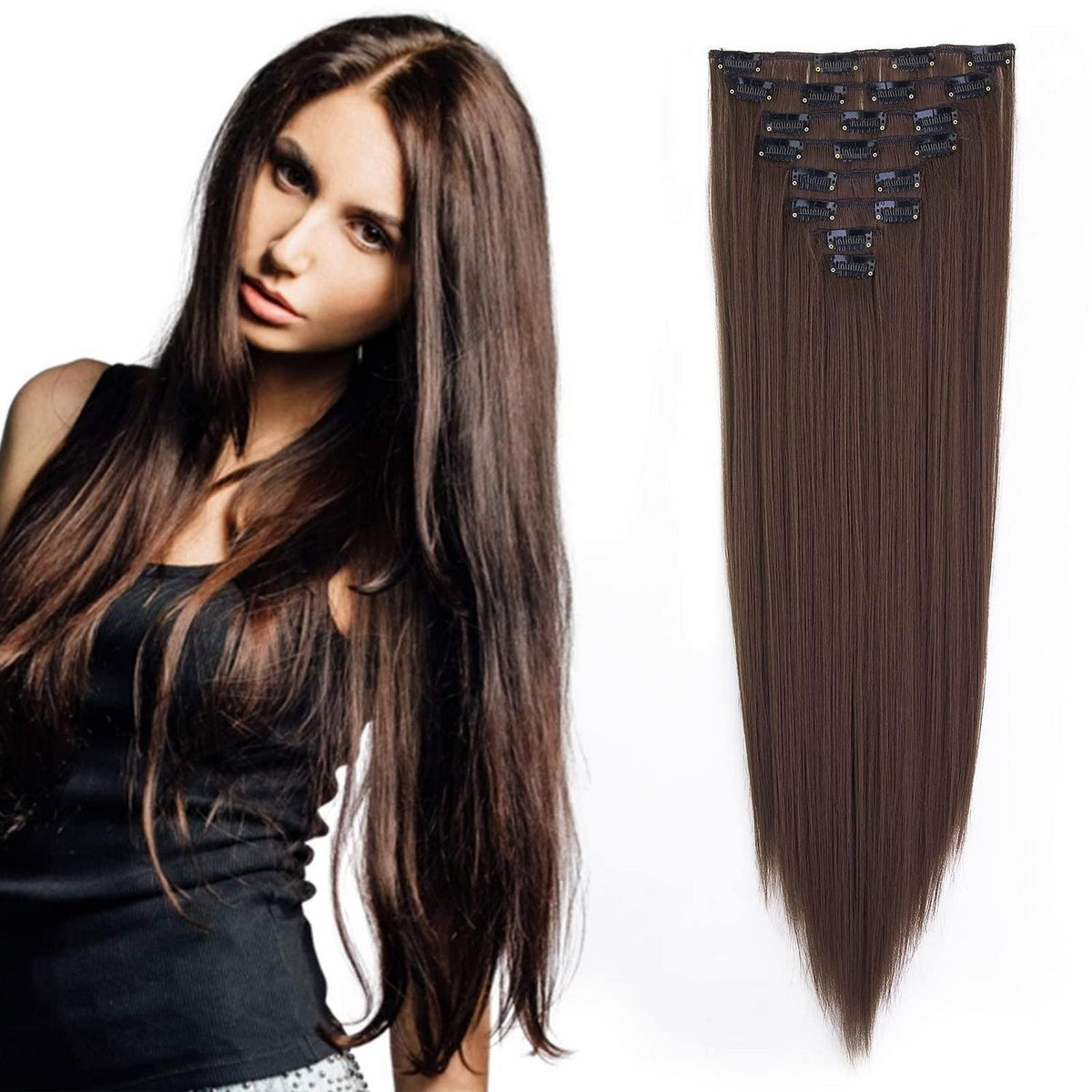 Clip-In Haarverlängerung Echthaar-Optik, Hellbraun, 60cm