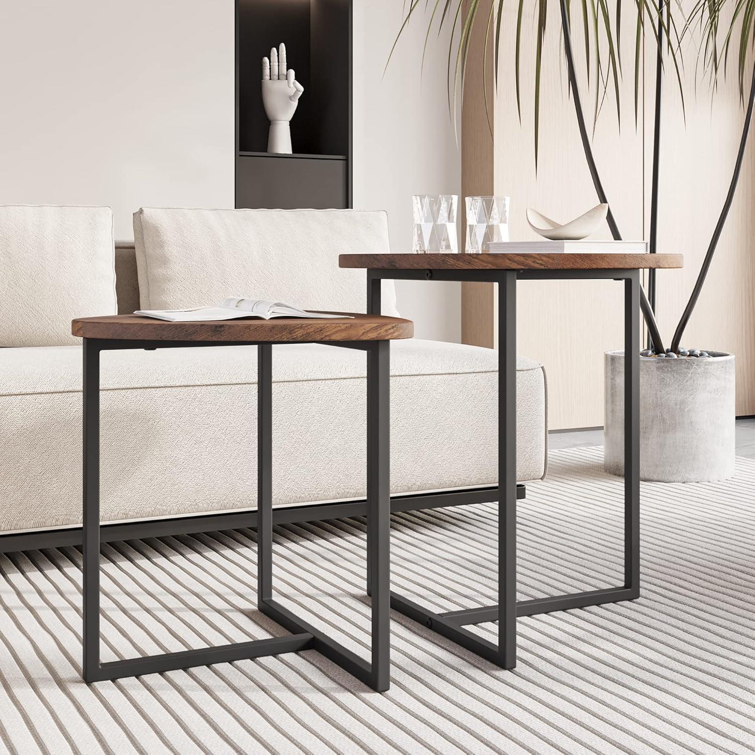 Runde Couchtische Set 2er Beistelltisch Holz Metall Schwarz Braun