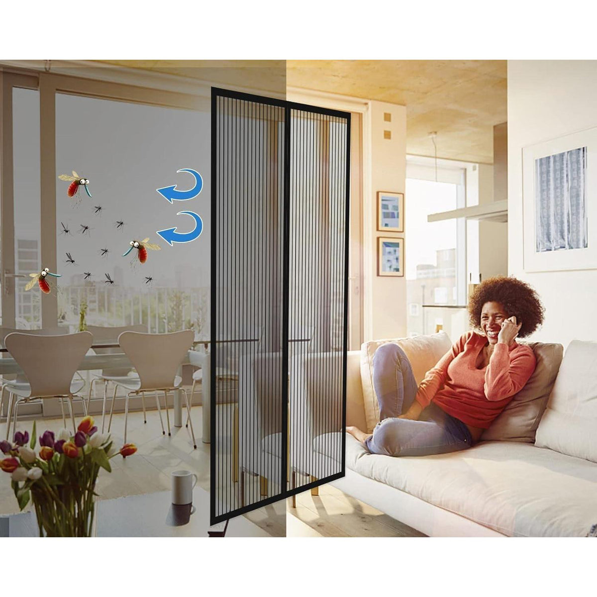 Magnetischer Fliegengitter für Balkontür, 180x210cm Schwarz