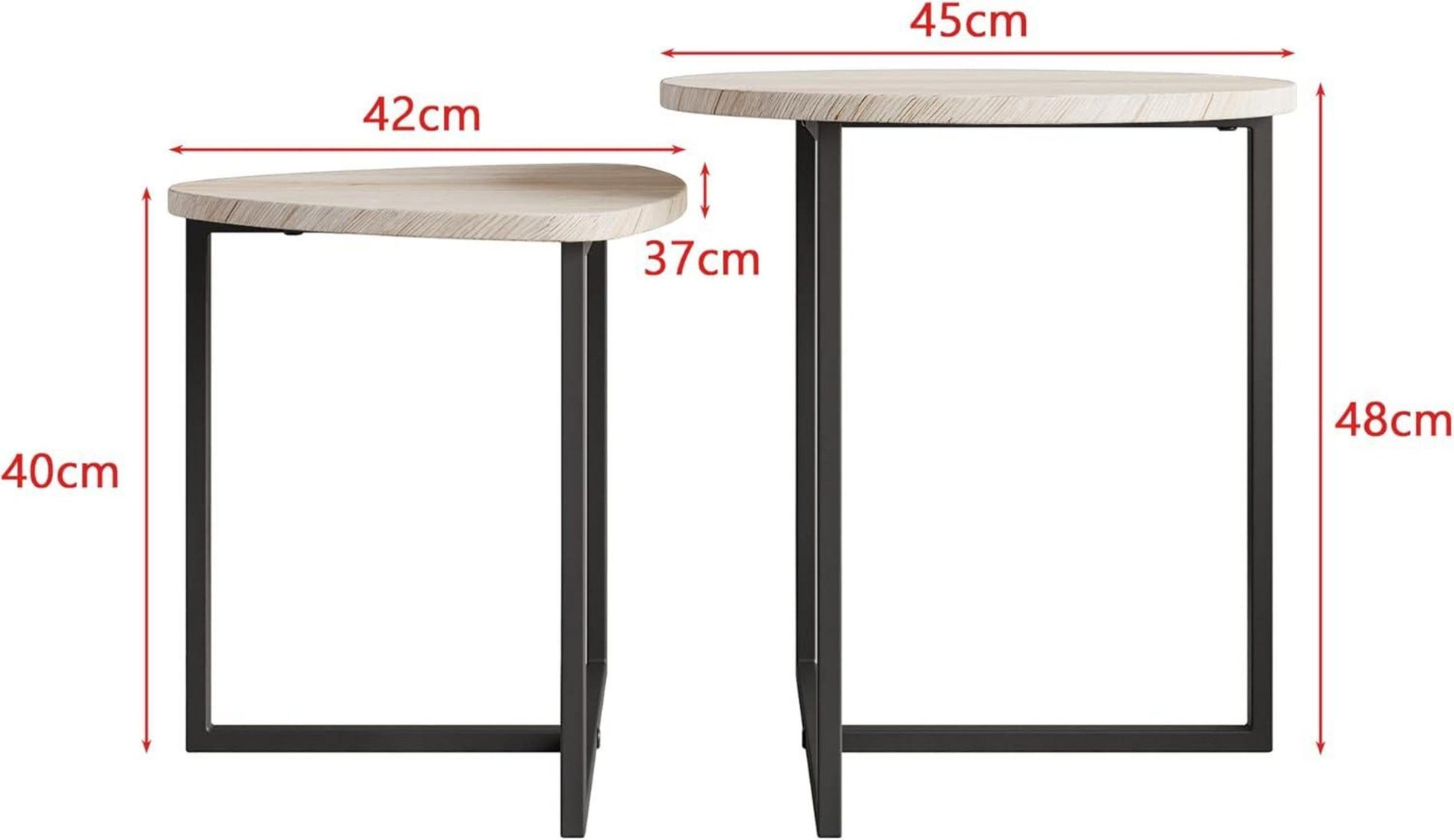 Runde Couchtische 2er Set Holz Metall Schwarz Oak Design