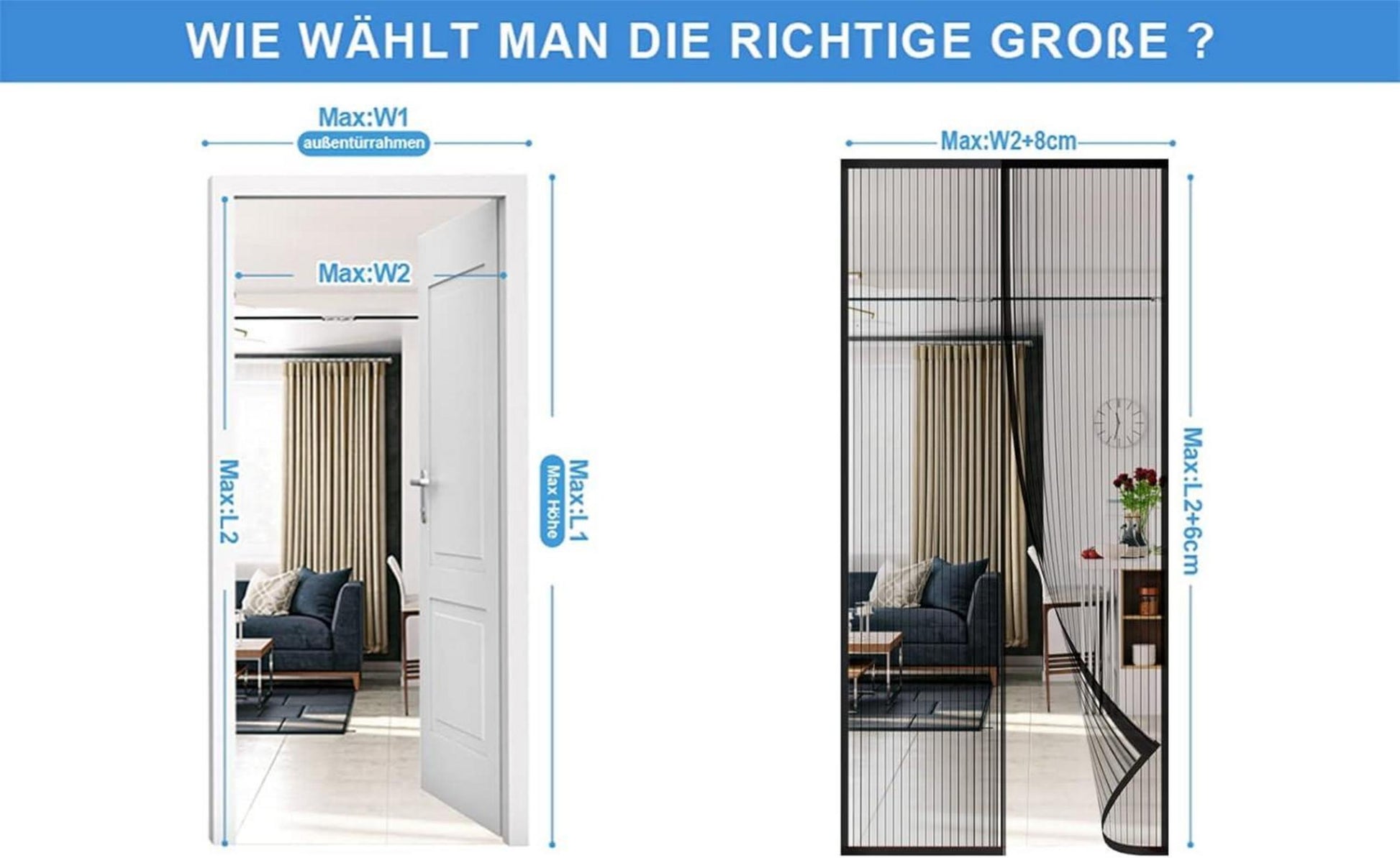 Fliegengitter Magnet Tür Insektenschutz Balkontür 85x210cm Schwarz