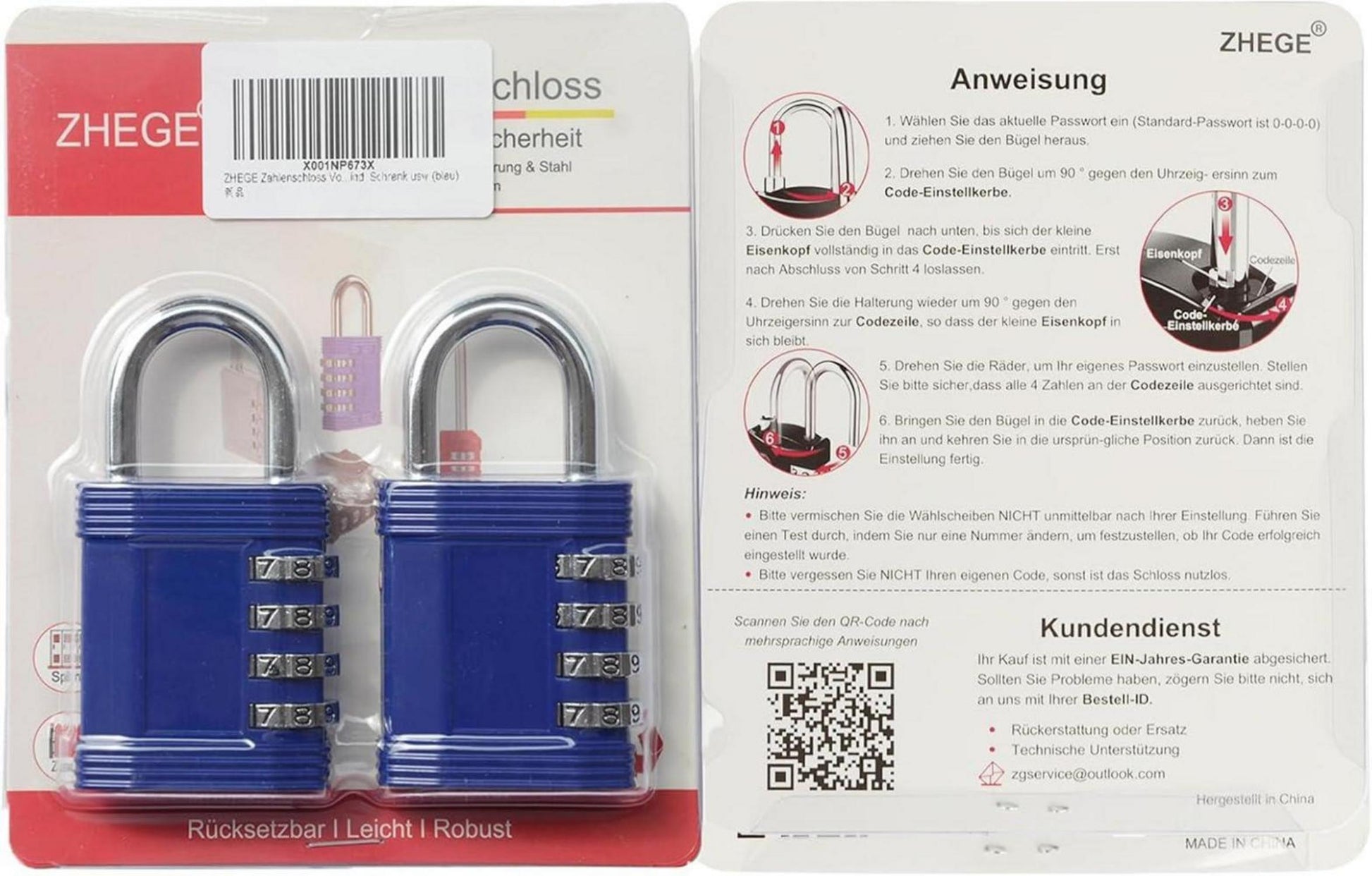 ZHEGE Zahlenschloss Spind 4-stellig, Wetterfest, Vorhängeschloss Zahlen Fitnessstudio Schrank (2