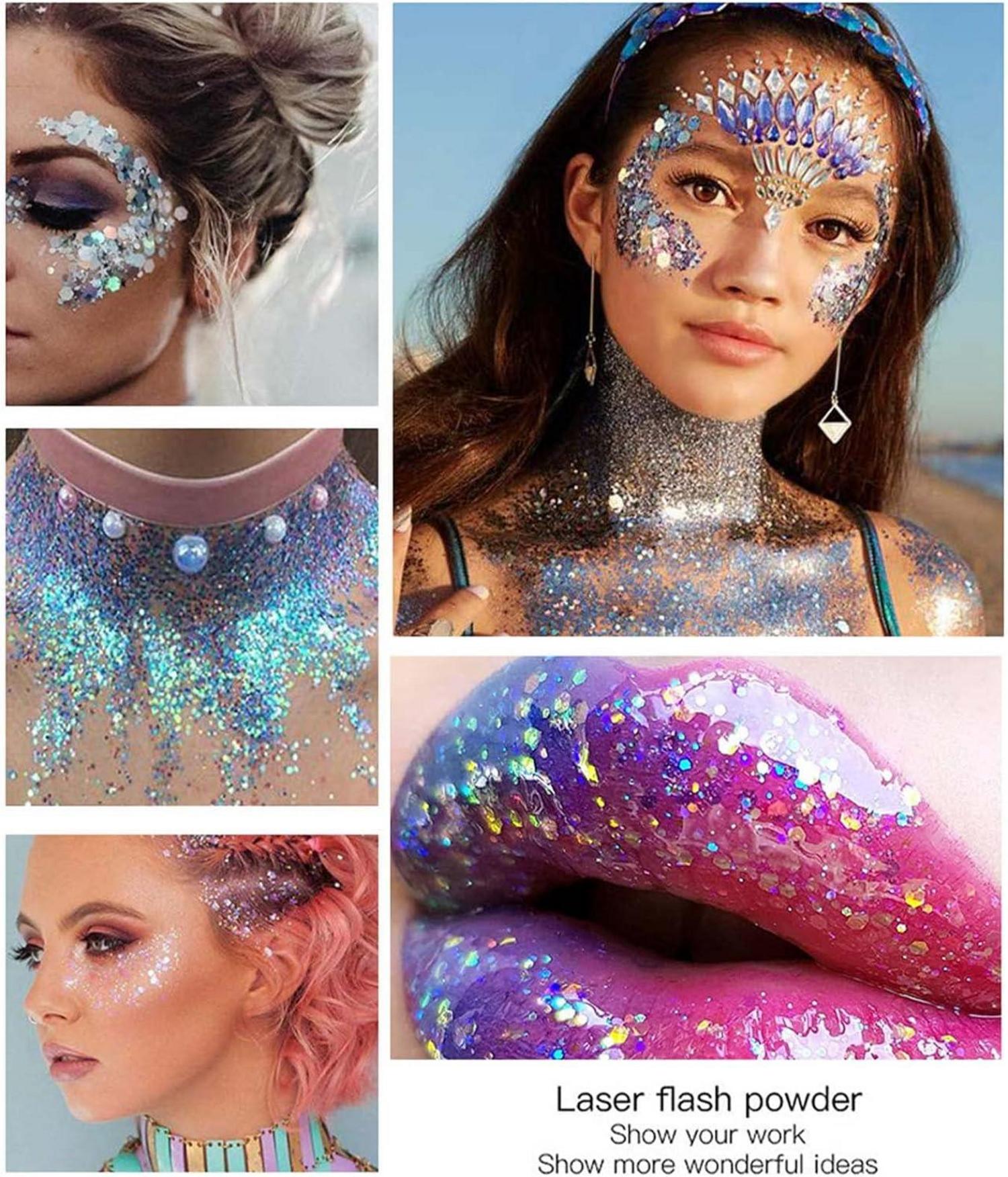 Holographic Body Glitter Gel 50ml Face Hair Nails Shimmer Chunky Sequins