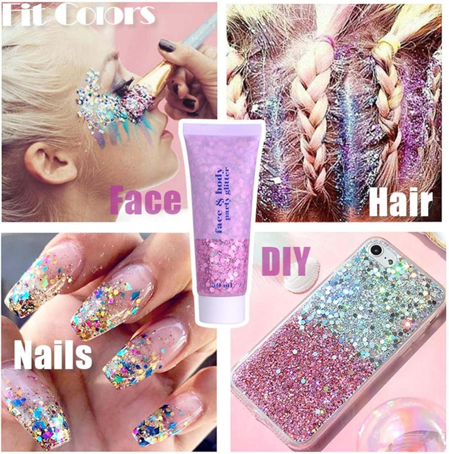 Körper Glitzer Gel 50ml, Face Glitter Body Gel Sequins Shimmer Liquid