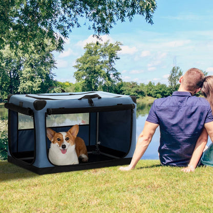 Faltbare Hundebox Blau M – Sicher & Komfortabel für Reisen