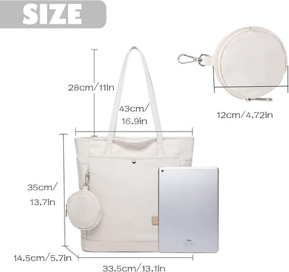 JANSBEN Damen Shopper Handtasche Groß Beige Polyester Tote Bag mit Kleingeldbörse