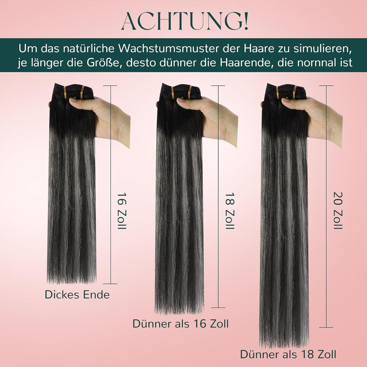 Balayage Clip-in Extensions Schwarz Silber Echthaar 55cm