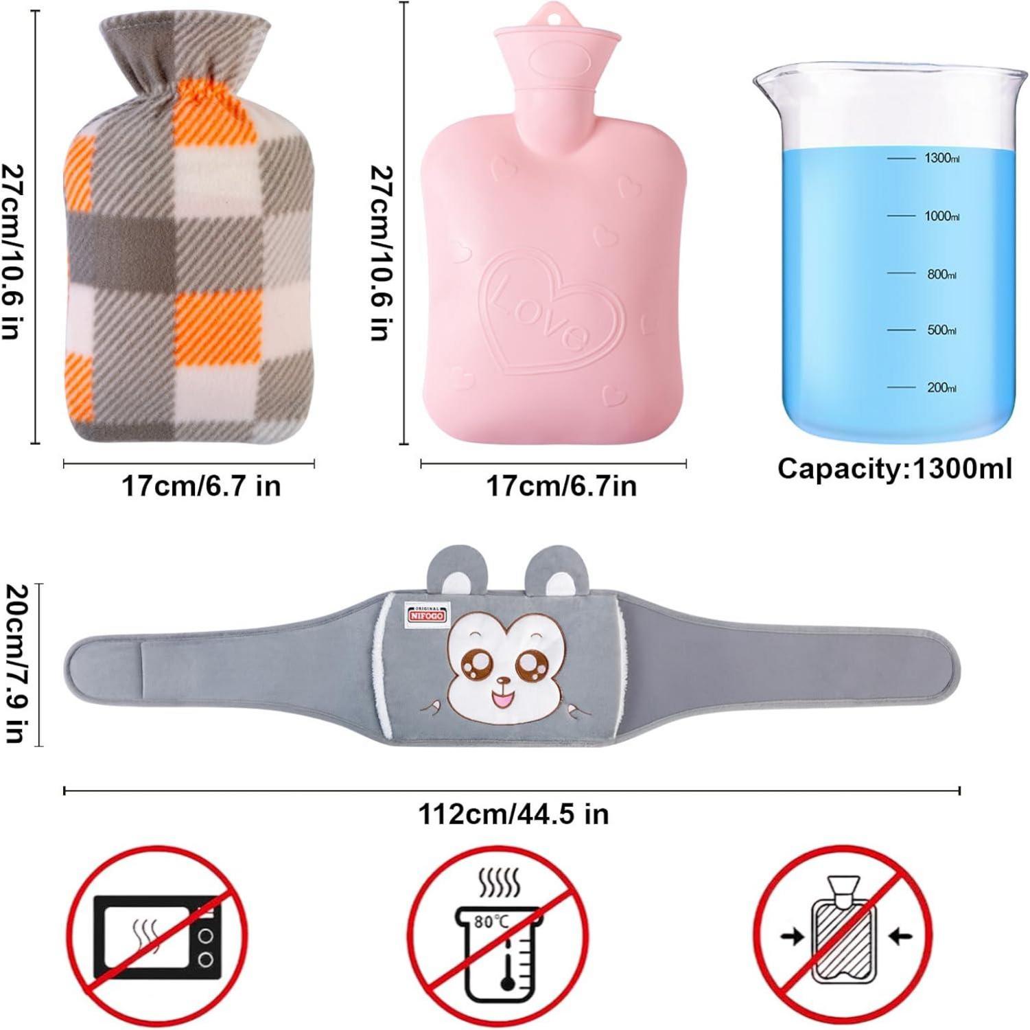 Wärmflaschengürtel 1,3L mit Weichem Bezug, Grau - Ideal für Nacken Schulter Rücken Taille