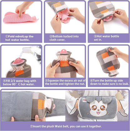 Wärmflasche Gürtel 1,3L mit weichem Bezug für Nacken Schulter Rücken - Grau