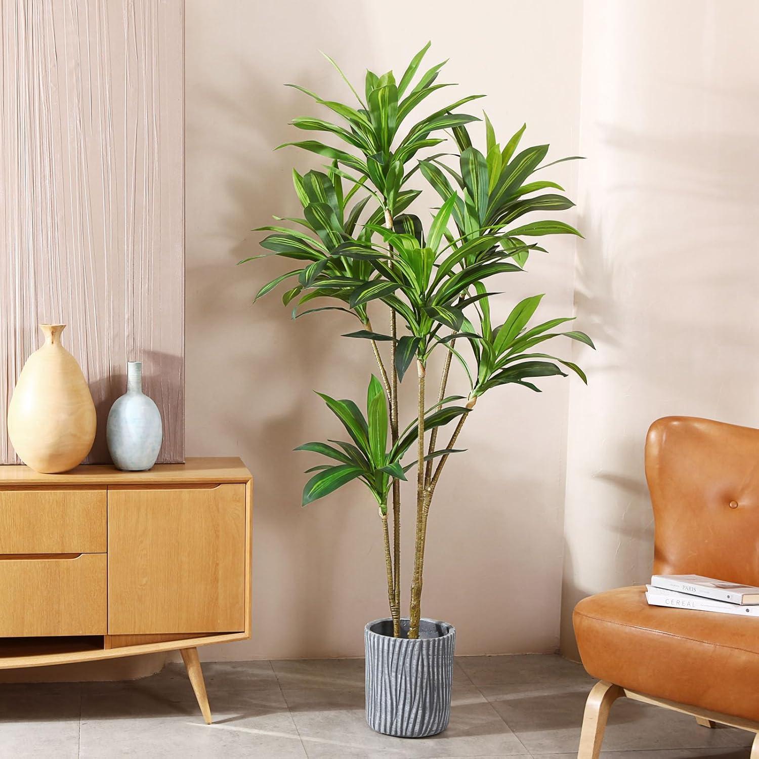 CROSOFMI künstlicher Drachenbaum 180cm tropische Pflanze im Topf Wohnzimmer Büro deco