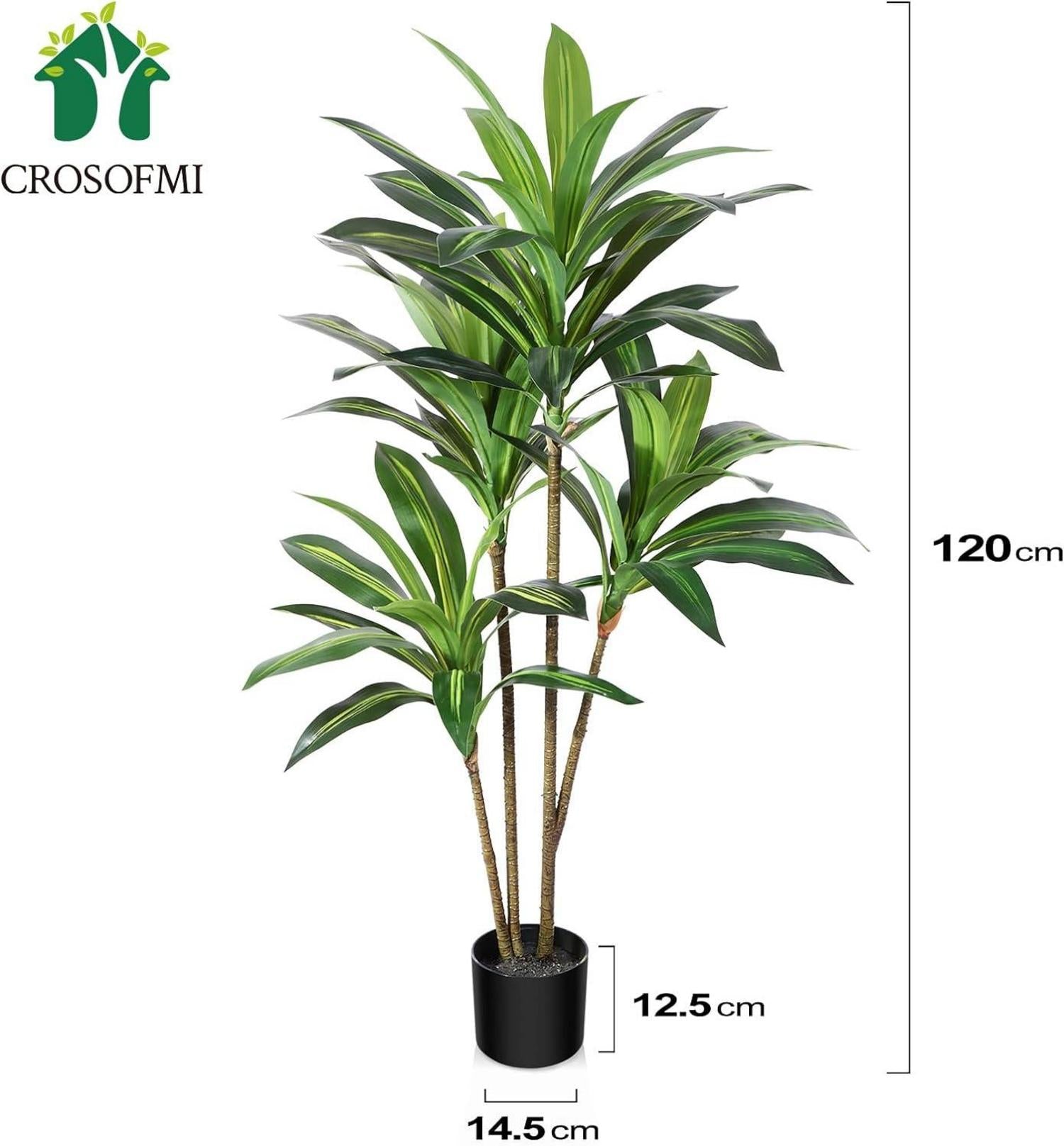Künstlicher Drachenbaum 120cm Tropische Pflanze im Topf Home Office