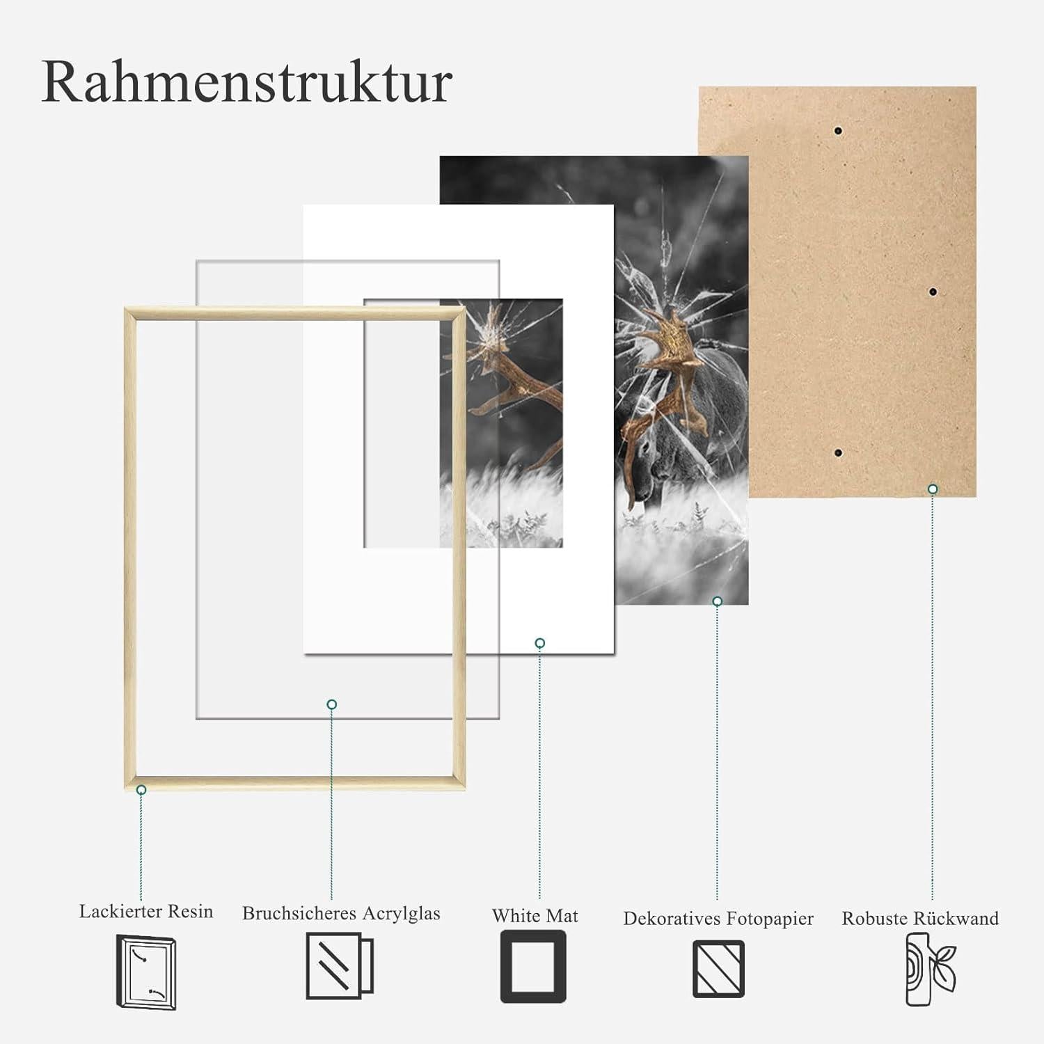 5er Set Bilderrahmen DIN A4 Plexiglas Portraitrahmen Holz 15x20cm