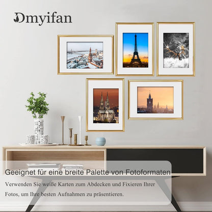 Dmyifan 5er Set Gold Fotorahmen Bilderrahmen 8'' Plexi-Glas Wohnzimmer Hängen