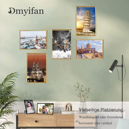 Dmyifan 5er Set Gold Fotorahmen Bilderrahmen 8'' Plexi-Glas Wohnzimmer Hängen