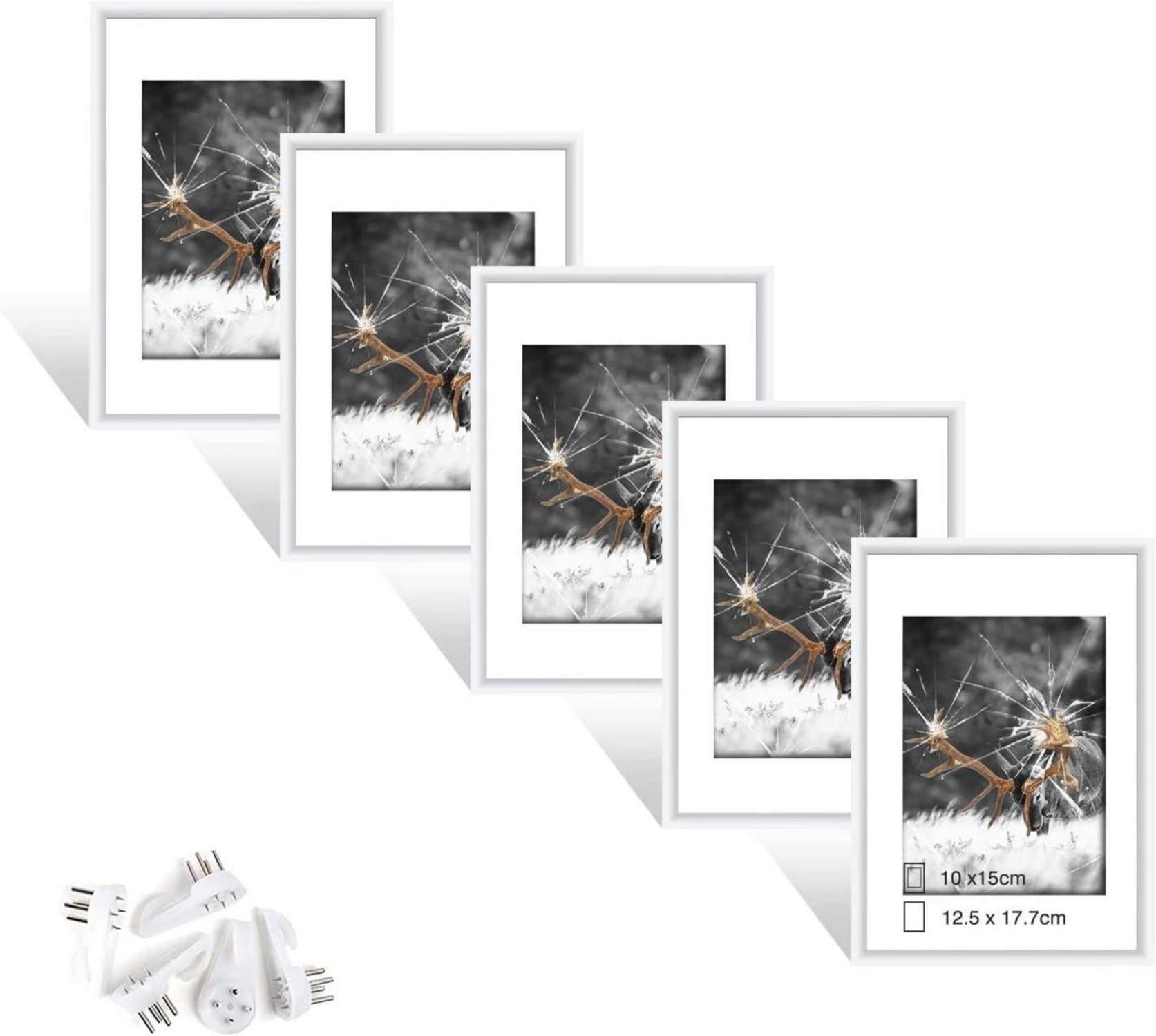 5er Set Weißer Fotorahmen DIN 7 Inches Plexi-Glas Portraitrahmen