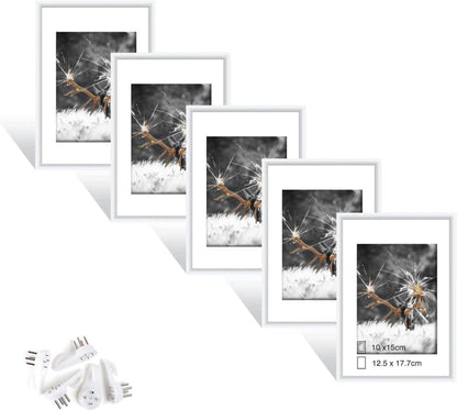 5er Set Weißer Fotorahmen DIN 7 Inches Plexi-Glas Portraitrahmen