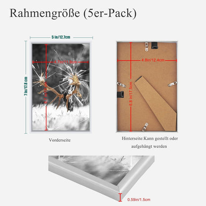 5er Set Weiß Fotorahmen 7'' Plexi-Glas Rahmen für Fotos