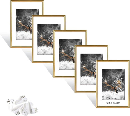 Gold Fotorahmen 5er Set Plexi-Glas DIN 7 Inches Portraitrahmen
