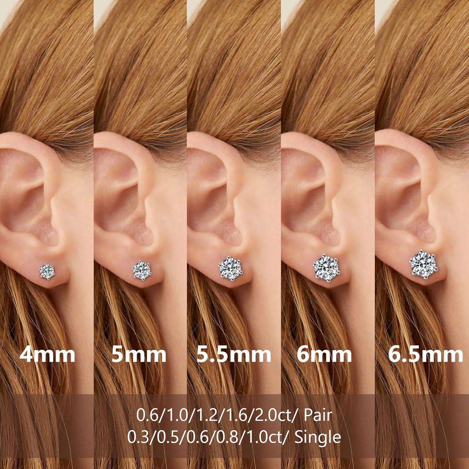 Moissanite Ohrringe Silber 925 Damen 6,5mm Diamant VVS1 2 ct Heart & Arrow Effekt