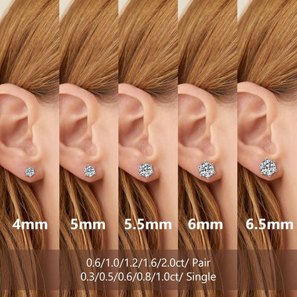 Moissanite Ohrringe Silber 925 Damen 6,5mm Diamant VVS1 2 ct Heart & Arrow Effekt