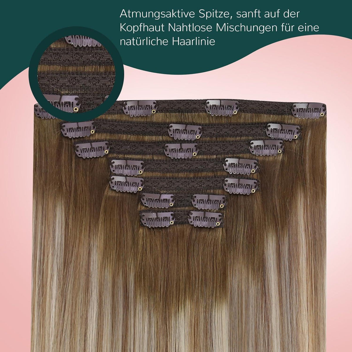 Clip-In Echthaar Extensions Ombre Braun Dunkelbraun Aschblond