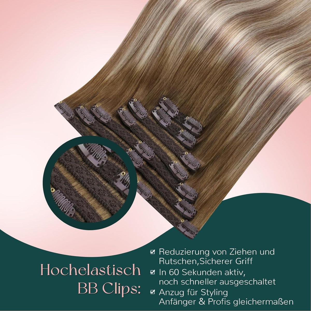 Clip-In Echthaar Extensions Ombre Braun Dunkelbraun Aschblond