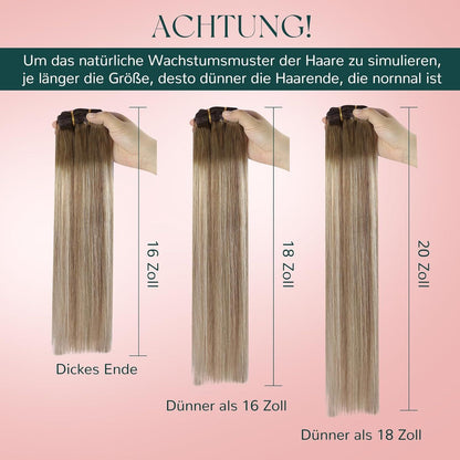 Clip-In Echthaar Extensions Ombre Braun Dunkelbraun Aschblond