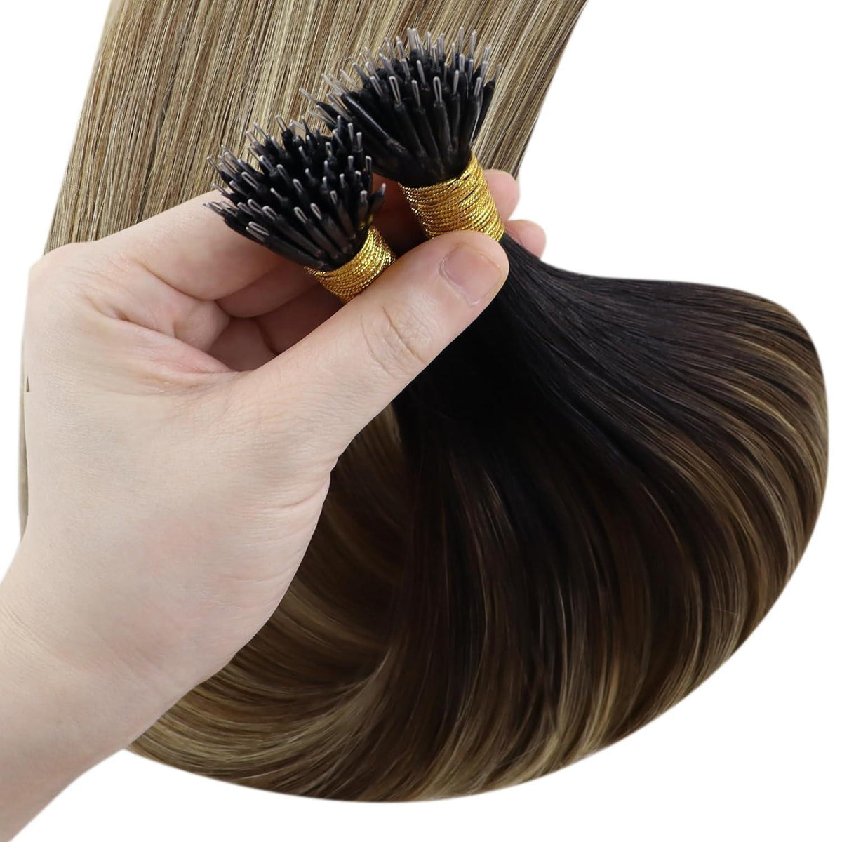 Echthaar Nanoring Extensions Balayage Braun Blond 35cm