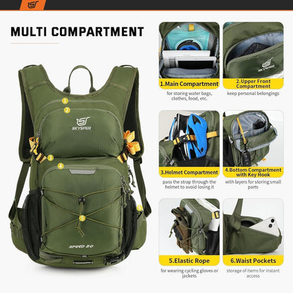 20L Wanderrucksack mit Trinksystem, Fahrrad- & Skirucksack, Militärgrün