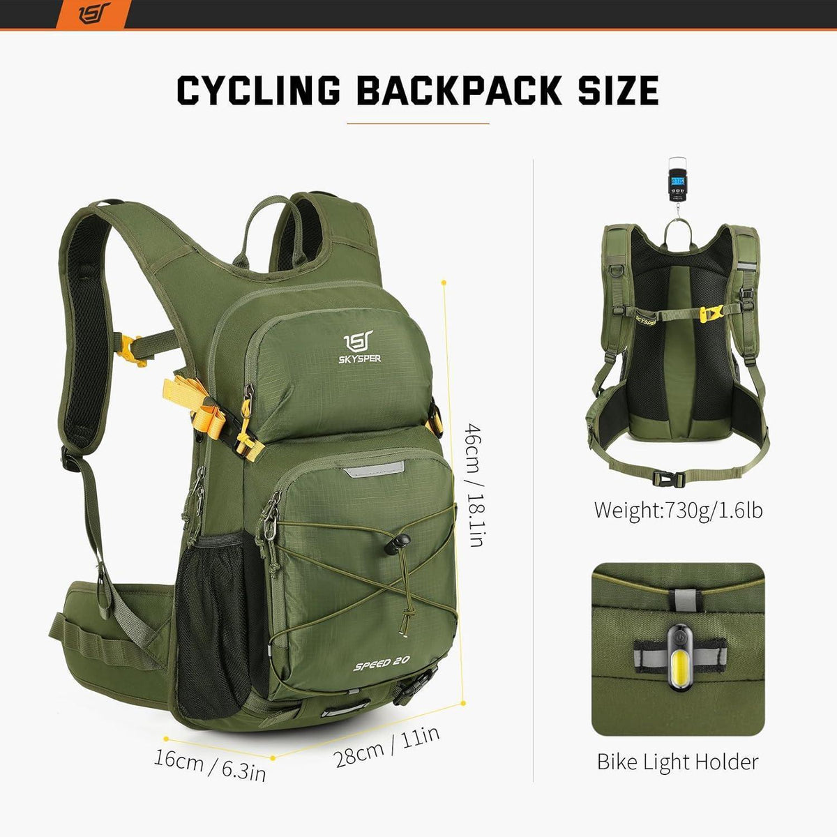 20L Wanderrucksack mit Trinksystem, Fahrrad- & Skirucksack, Militärgrün