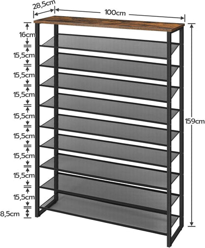 HOOBRO Schuhregal mit 10 Ebenen und 100cm