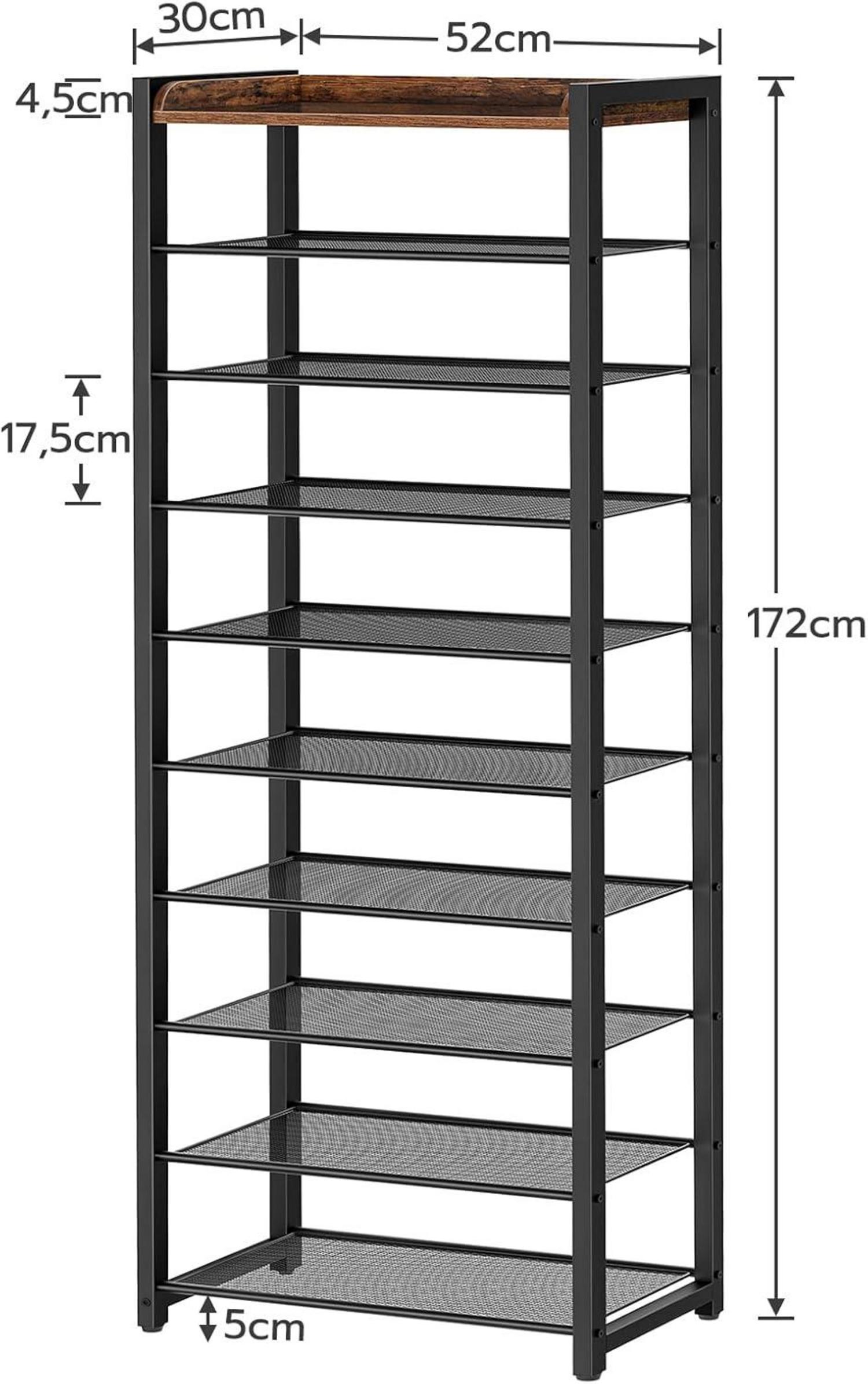 Schuhregal 10 Ebenen Schmale Schuhablage Dunkelbraun Platzsparend