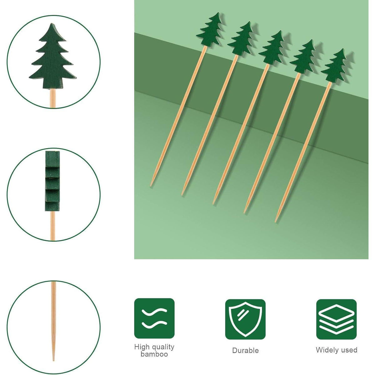Weihnachtsbaum Cocktailspieße – 100 Holzspieße für Party & Snacks