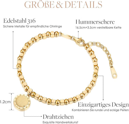 Initial Armband Damen Edelstahl Verstellbare Kette Gold
