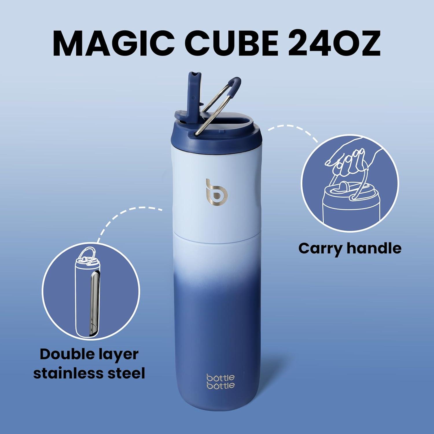Isolierte Trinkflasche 680 ml mit Strohhalm und Griff - Blau