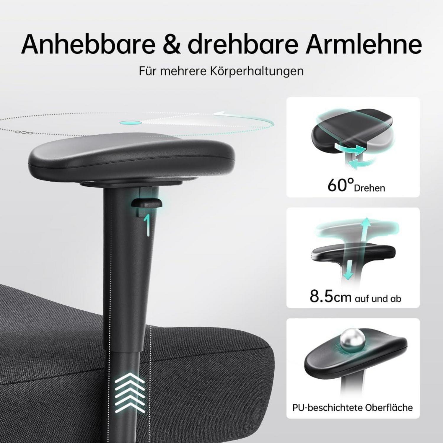 Ergonomischer Bürostuhl mit verstellbarer Kopfstütze, Lordosenstütze, Fußstütze