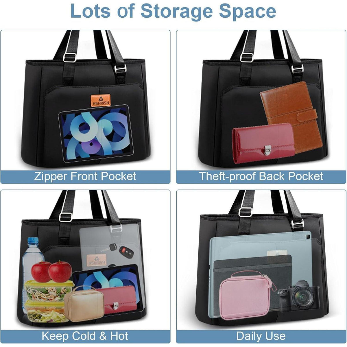 Lunchtasche 15L – Isolierkühltasche für Damen, Schwarz