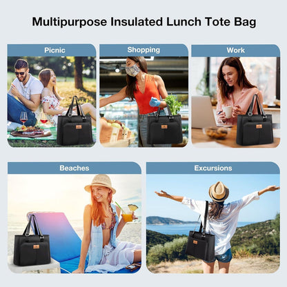 Lunchtasche 15L – Isolierkühltasche für Damen, Schwarz