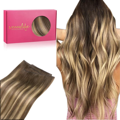 Echthaar Tressen 55cm Schokoladenbraun bis Karamellblond